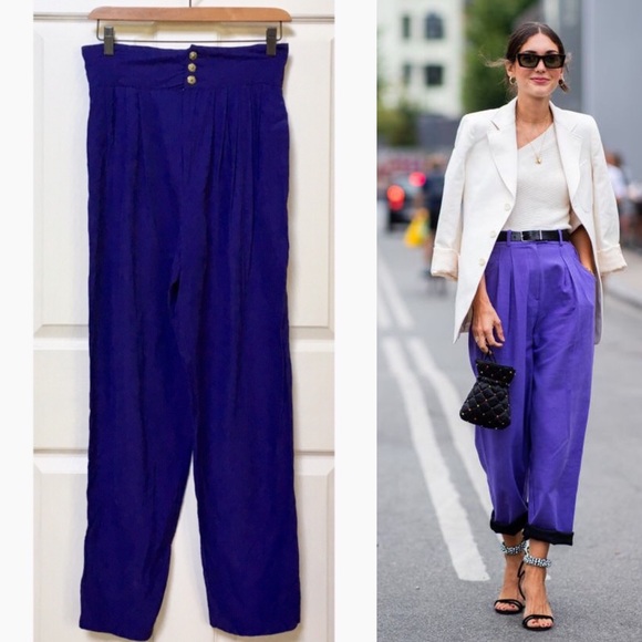 Vintage 80s High Waisted Purple Trousers - Picture 2 of 8